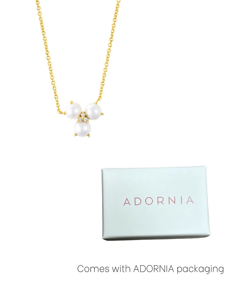 Adornia Gold Adjustable Freshwater Cultivated Pearl Cubic Zirconia 3-Point Flower Necklace