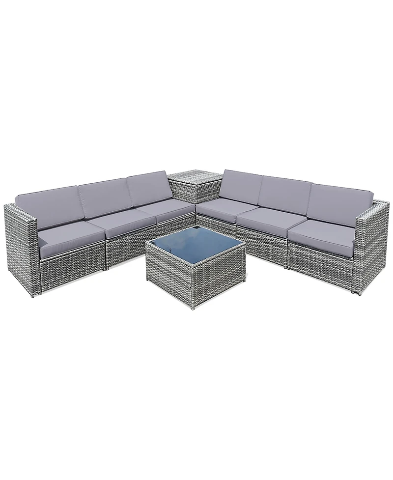 8 Pcs Wicker Sofa Rattan Furniture Set Patio Furniture w/ Storage Outdoor