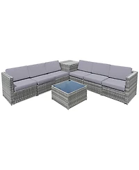 8 Pcs Wicker Sofa Rattan Furniture Set Patio Furniture w/ Storage Outdoor