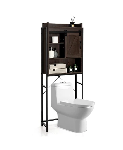 4-Tier Multifunctional Toilet Sorage Cabinet with Adjustable Shelf and Sliding Barn Door
