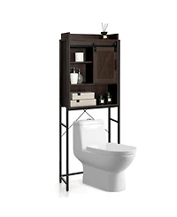 4-Tier Multifunctional Toilet Sorage Cabinet with Adjustable Shelf and Sliding Barn Door