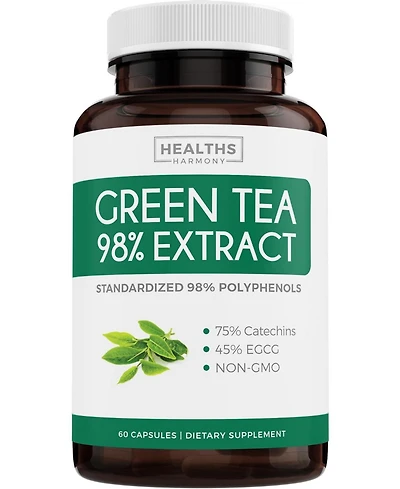 Green Tea Extract Capsules, Natural Metabolism Boost - Leaf Polyphenol Catechins - Antioxidant Supplement, Health's Harmony, 60ct