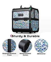 Byootique Rolling Makeup Train Case 3-Piece Cosmetic Organizer Kit Trolley Organizer Travel Case Lockable Salon Barber Case Traveling Cart Trunk with