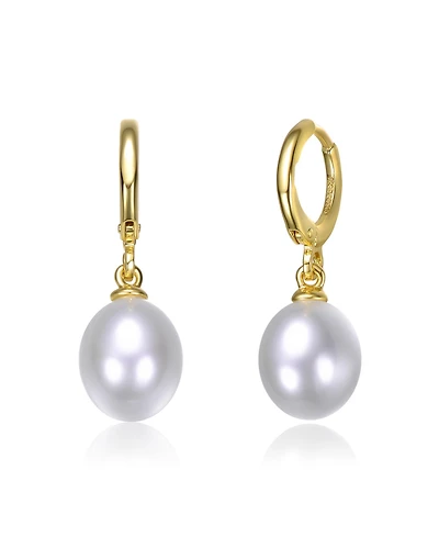 14k Gold Plated Simulated Pearl Drop Earrings