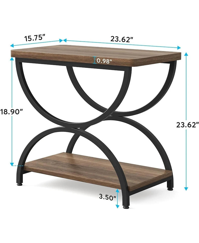 Tribesigns 2-Tier End Side Table with Stylish Metal Frame, Vintage Rectangular Bedside Nightstand for Bedroom, Wood and Metal Chair Side Tables Living