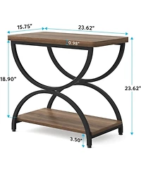 Tribesigns 2-Tier End Side Table with Stylish Metal Frame, Vintage Rectangular Bedside Nightstand for Bedroom, Wood and Metal Chair Side Tables Living