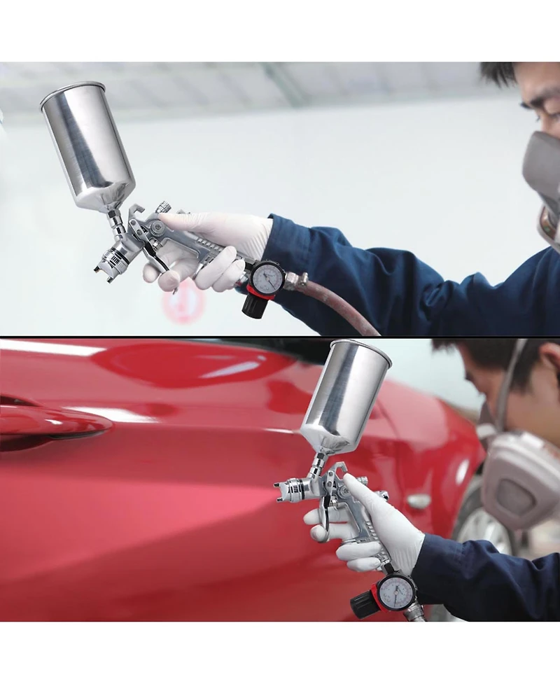 6Pcs 1.3 1.8 Hvlp Spray Gun Kit Gravity Auto Paint Primer Basecoat Clearcoat