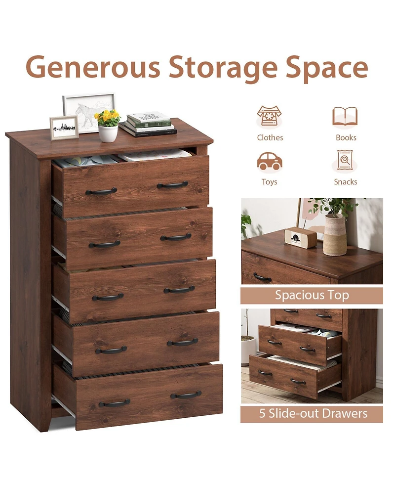 Tall Storage Dresser with 5 Pull-out Drawers for Bedroom Living Room-Walnut