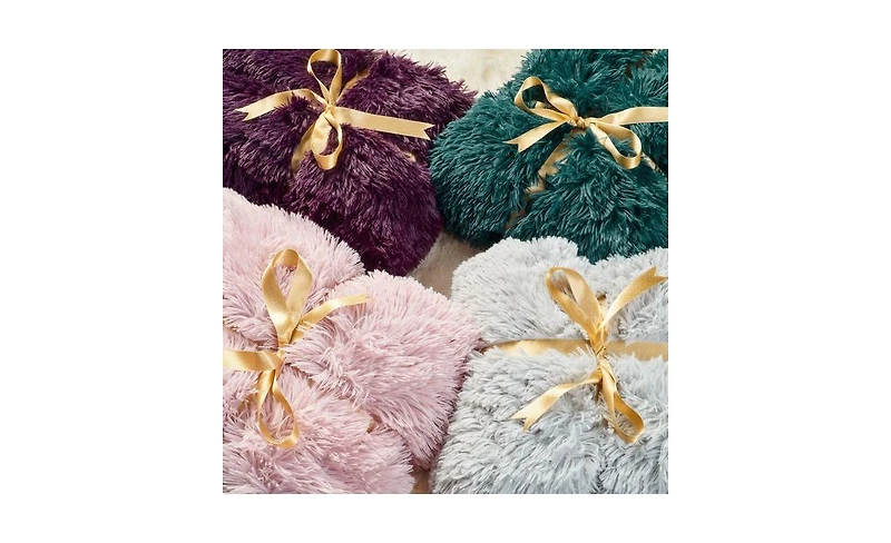 Chanasya Premium Solid Faux Long Fur Throw Blanket - Soft, Fuzzy For Bed or Couch 50" x 65” Rose Dust