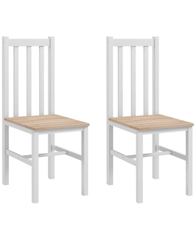 Homcom Farmhouse Armless Dining Chairs, Set of 2 with Slat Back, White