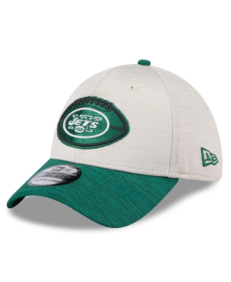 New Era Men's Stone/Green York Jets 2024 Sideline Historic 39THIRTY Flex Hat