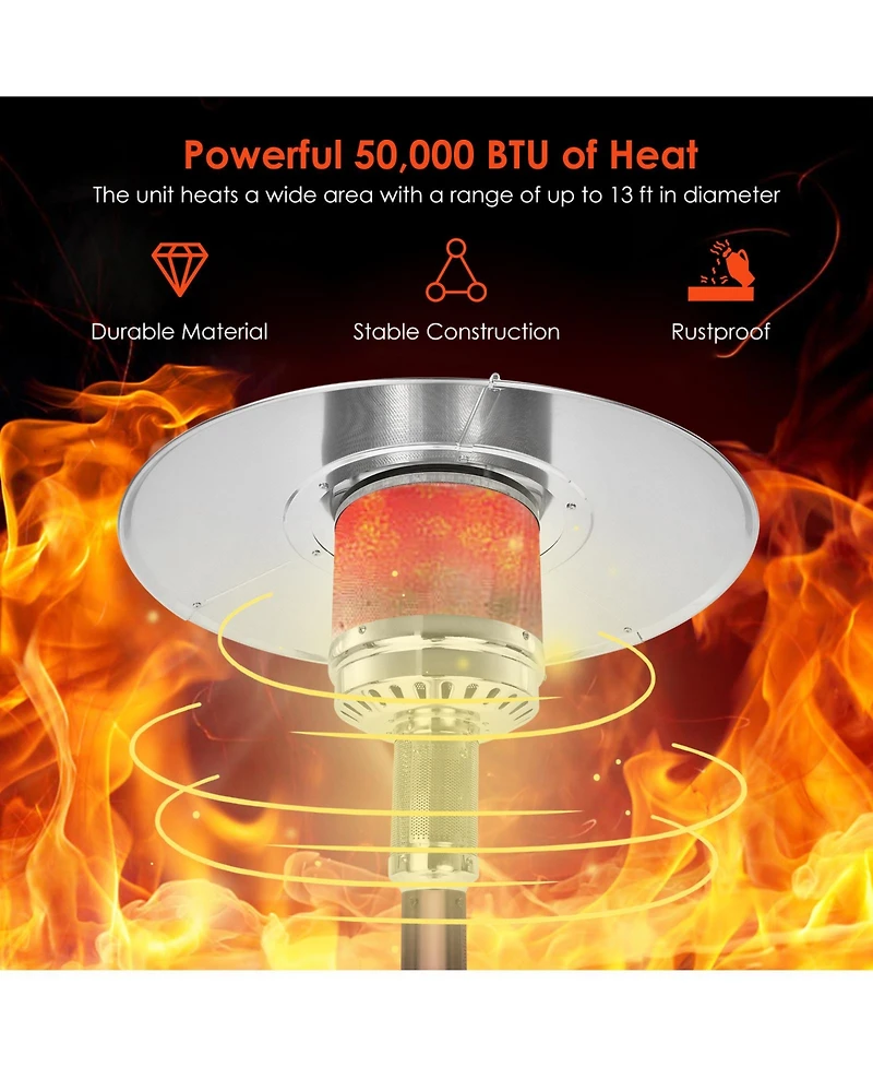 Costway 50000 Btu Propane Patio Heater Standing Steel W/ Wheels Bronze