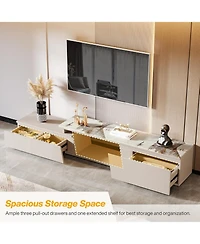 Tribesigns Extendable Tv Stand, Modern Entertainment Center with 3 Drawers Storage, Faux Marble Media Consol (Extendable: 70.9" W