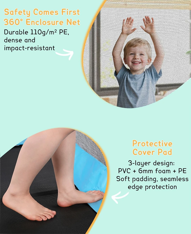 64" Rectangle Trampoline for Kids with Safety Net and Hammock Chair