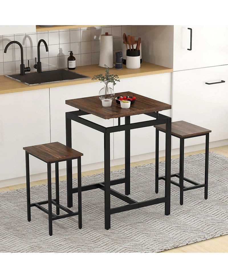 Sugift 3 Pieces Pub Dining Table Set with Floating Tabletop and Footrest