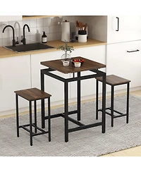 Sugift 3 Pieces Pub Dining Table Set with Floating Tabletop and Footrest