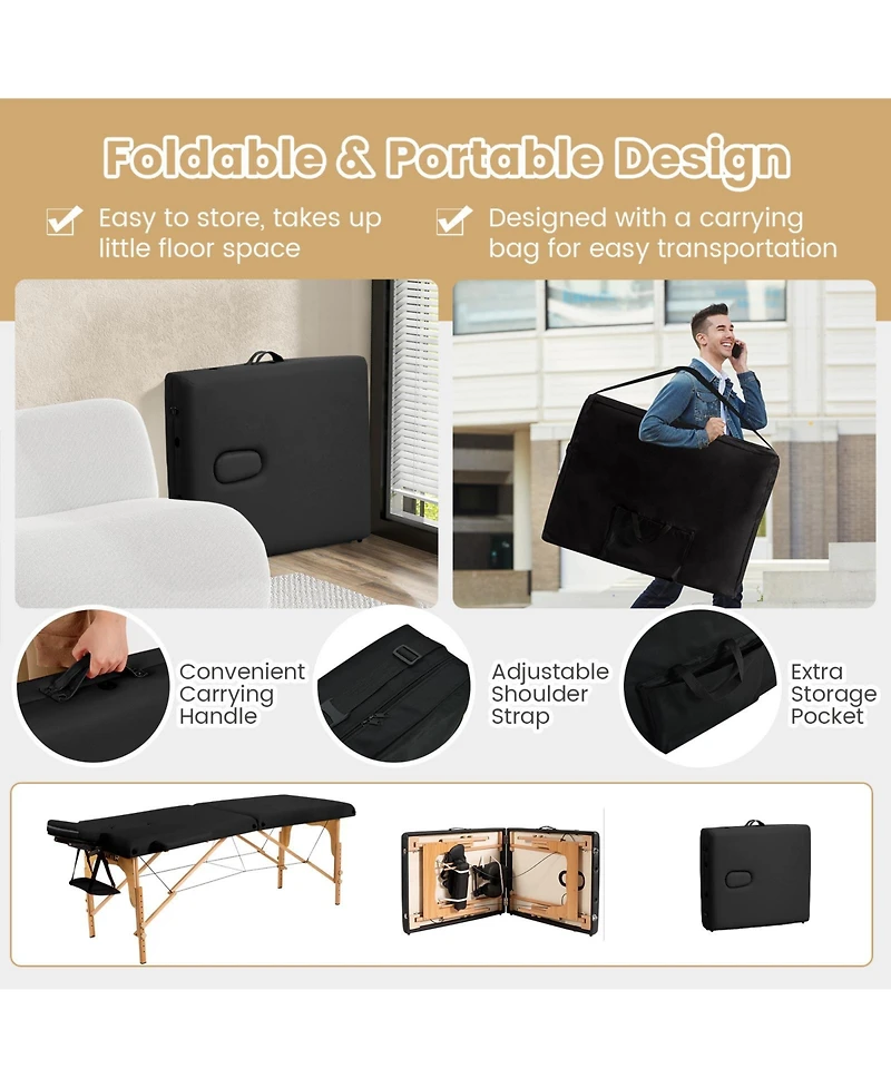 Vebreda Portable Adjustable Facial Spa Bed with Carry Case-Black