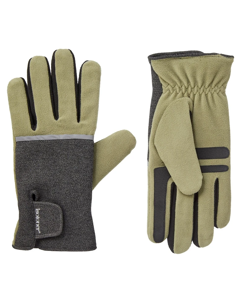 Isotoner Signature Men's Reflective Tech Stretch and Fleece Water Repellent Gloves with Touchscreen Technology