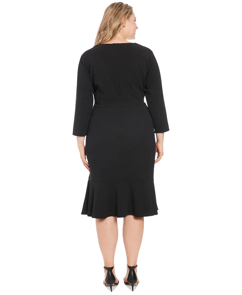 London Times Plus Size Side-Knot 3/4-Sleeve Dress
