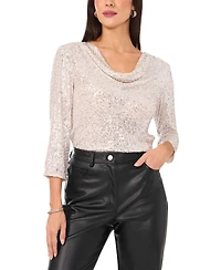 Vince Camuto Women's Sequined Cowlneck 3/4-Sleeve Top