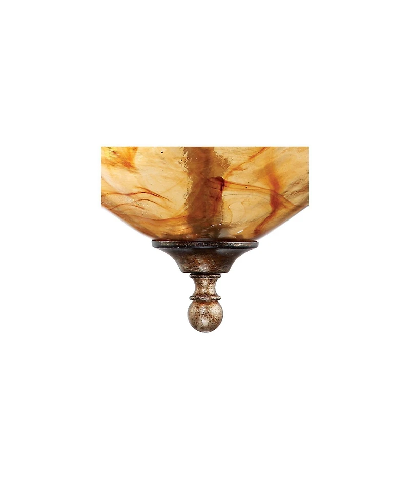 Franklin Iron Works Amber Scroll Rustic Ceiling Light Semi Flush Mount Fixture Golden Bronze 20 1/4" Wide Art Glass for Bedroom Kitchen Living Room Ha