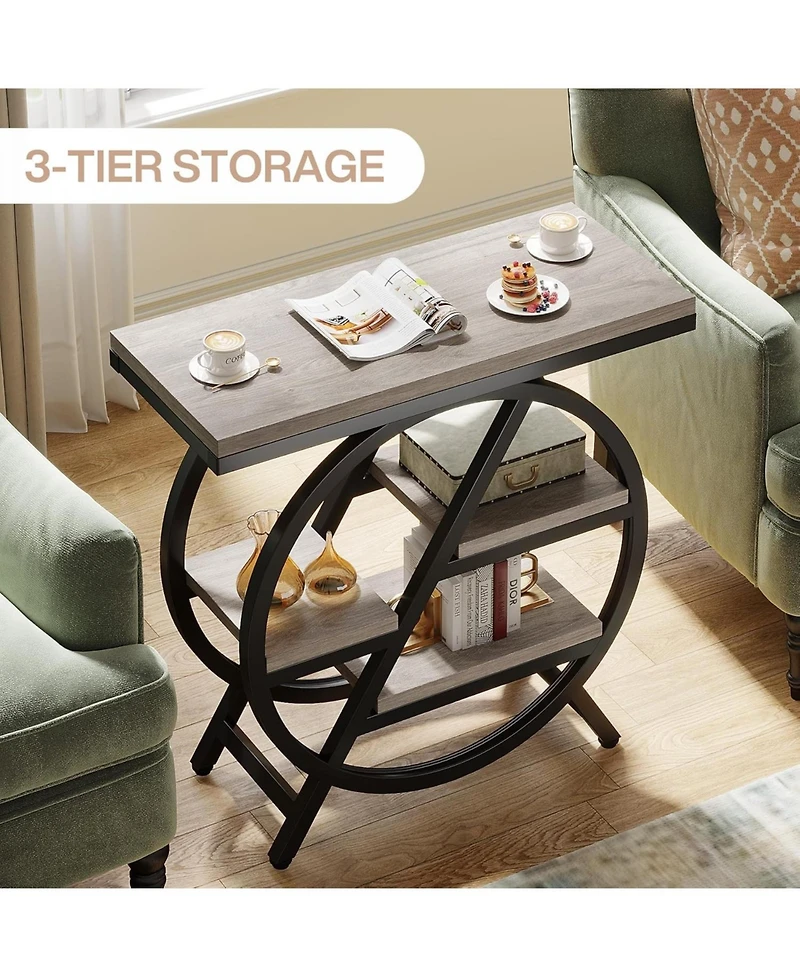 Tribesigns Wood End Table Set of 2, 3-Tier Narrow Sofa Side Table with Storage, Industrial Nightstand and Bedside Table