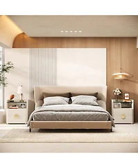 Tribesigns Modern Nightstands Set of 2, 2-Drawer Night Stand with Open Storage Space, Easy Assembly Wood Bed Side Table for Bedroom, Tempered Glasses