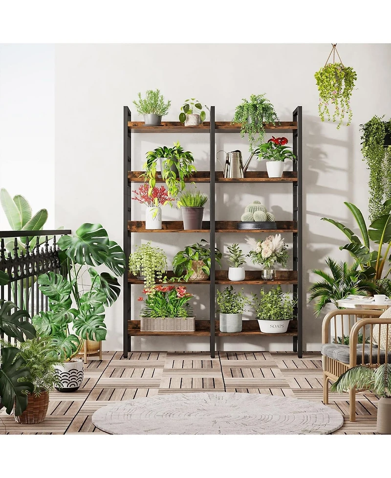 Tribesigns 5-Tier Industrial Bookshelf, 71”H x 47”W Etagere Bookcase, Freestanding Double Wide Book Shelf for Storage and Display, Wood