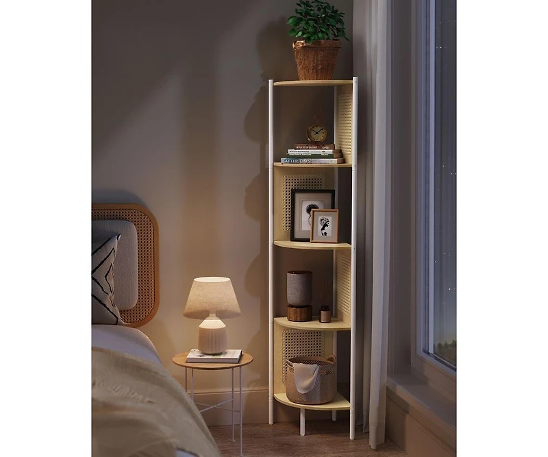 5-Tier Boho Corner Bookshelf with Polyrattan Sides