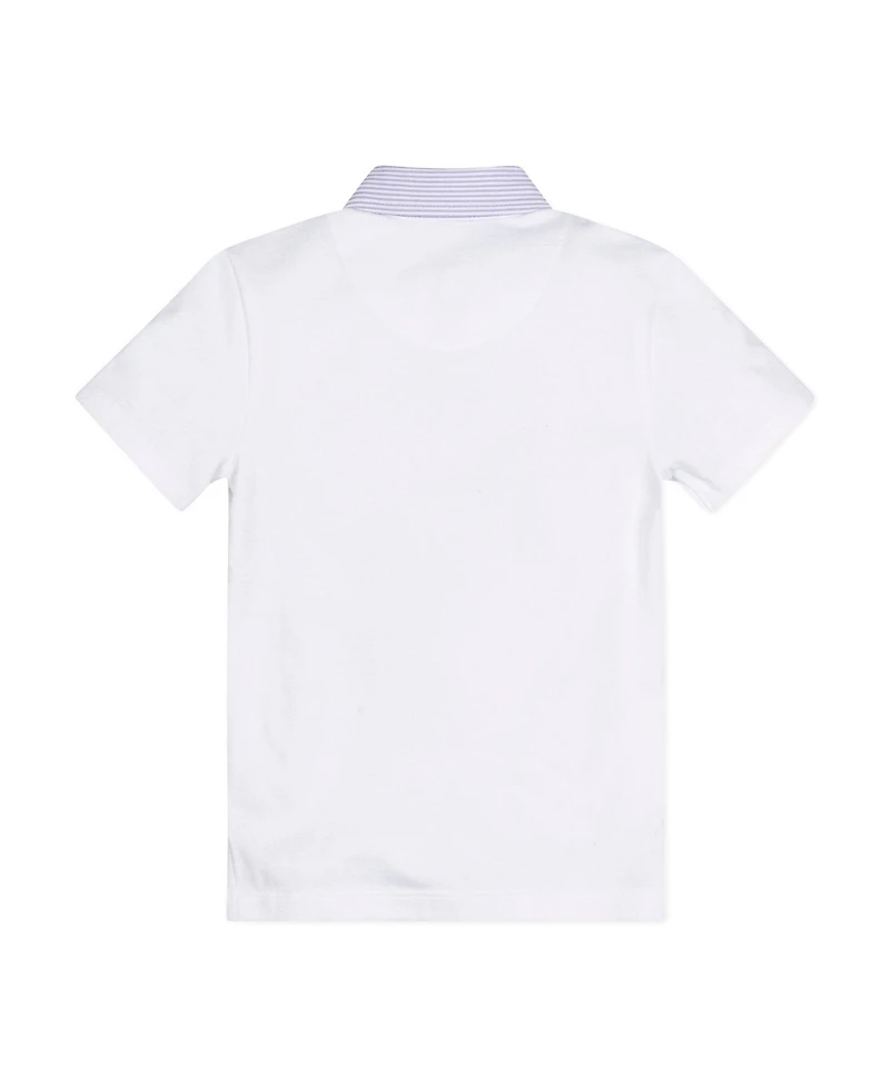 Hope & Henry Boys Short Sleeve Jersey Polo with Seersucker Trim