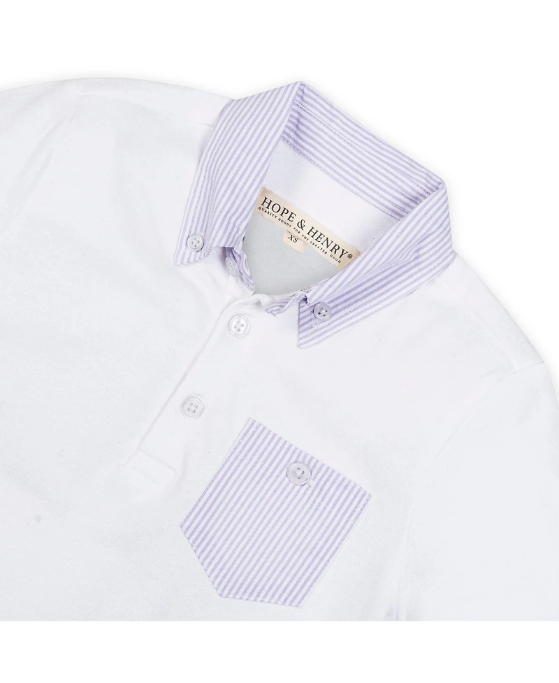 Hope & Henry Boys Short Sleeve Jersey Polo with Seersucker Trim