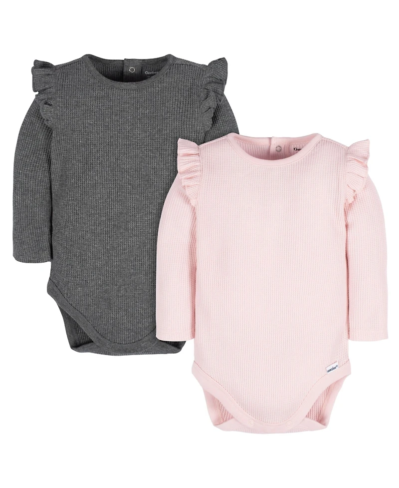 Gerber Baby Girls Long Sleeve Onesies Bodysuits, 2-pack