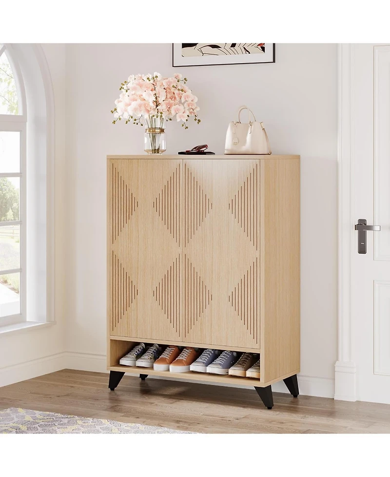 Tribesigns Shoe Cabinet with Doors, 6-Tier Entryway Shoe Storage Cabinet with Adjustable Shelves, Modern Wooden Shoe Organizer Cabinet for Living Room