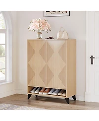 Tribesigns Shoe Cabinet with Doors, 6-Tier Entryway Shoe Storage Cabinet with Adjustable Shelves, Modern Wooden Shoe Organizer Cabinet for Living Room