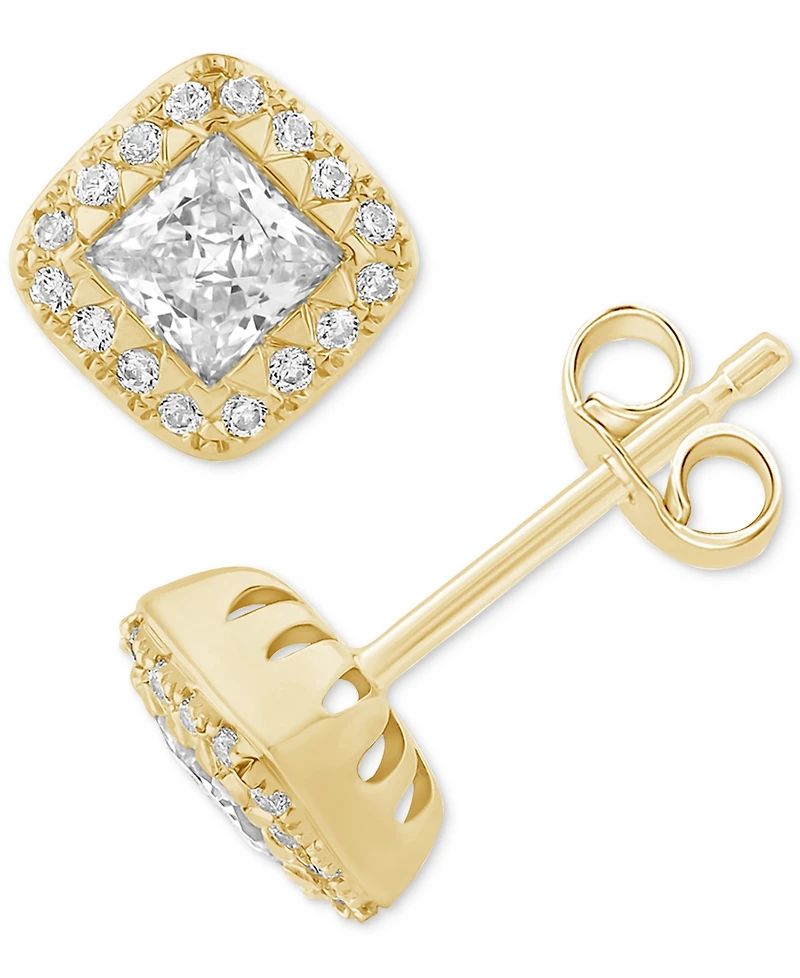 Diamond Princess Square Halo Stud Earrings (3/4 ct. t.w.) in 14k Gold