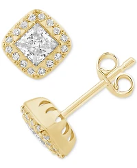 Diamond Princess Square Halo Stud Earrings (3/4 ct. t.w.) in 14k Gold