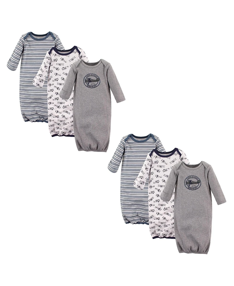Hudson Baby Baby Boys Cotton Gowns, Aviation 6-Piece, 0-6 Months