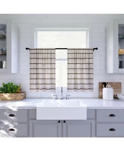 Clean Window Twill Stripe Anti Dust Linen Blend Sheer Cafe Curtain Pair