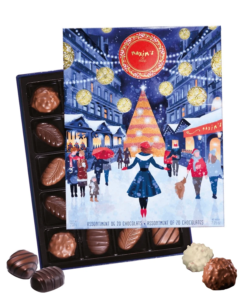 Maxim's De Paris Christmas Chocolate Assortment Tin Gift Box, 20 Piece