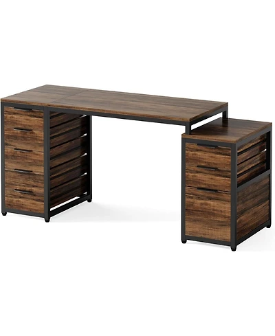 Tribesigns Computer Desk with 8 Drawers, 63" Home Office Desk with Reversible File Cabinet and Storage Drawers, Industrial Pc Desk Study Writing Table