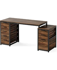 Tribesigns Computer Desk with 8 Drawers, 63" Home Office Desk with Reversible File Cabinet and Storage Drawers, Industrial Pc Desk Study Writing Table