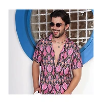 Campus Sutra Men's Midnight Black & Light Pink Ethnic Shirt