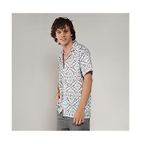Men's Ivory White & Sage Green Ikkat Shirt