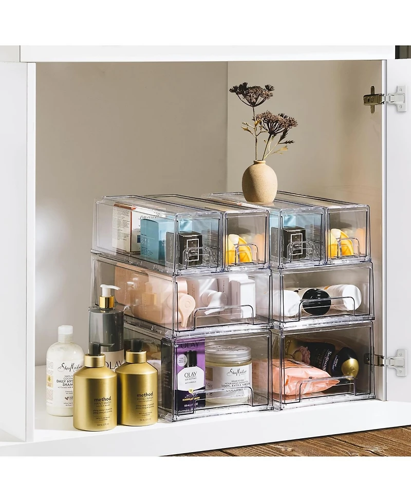 Sorbus 3 Piece (2 Small and 1 Large) Clear Stackable Pull-Out Drawers - Organization and Storage Containers for Kitchen, Pantry, Bathroom and More