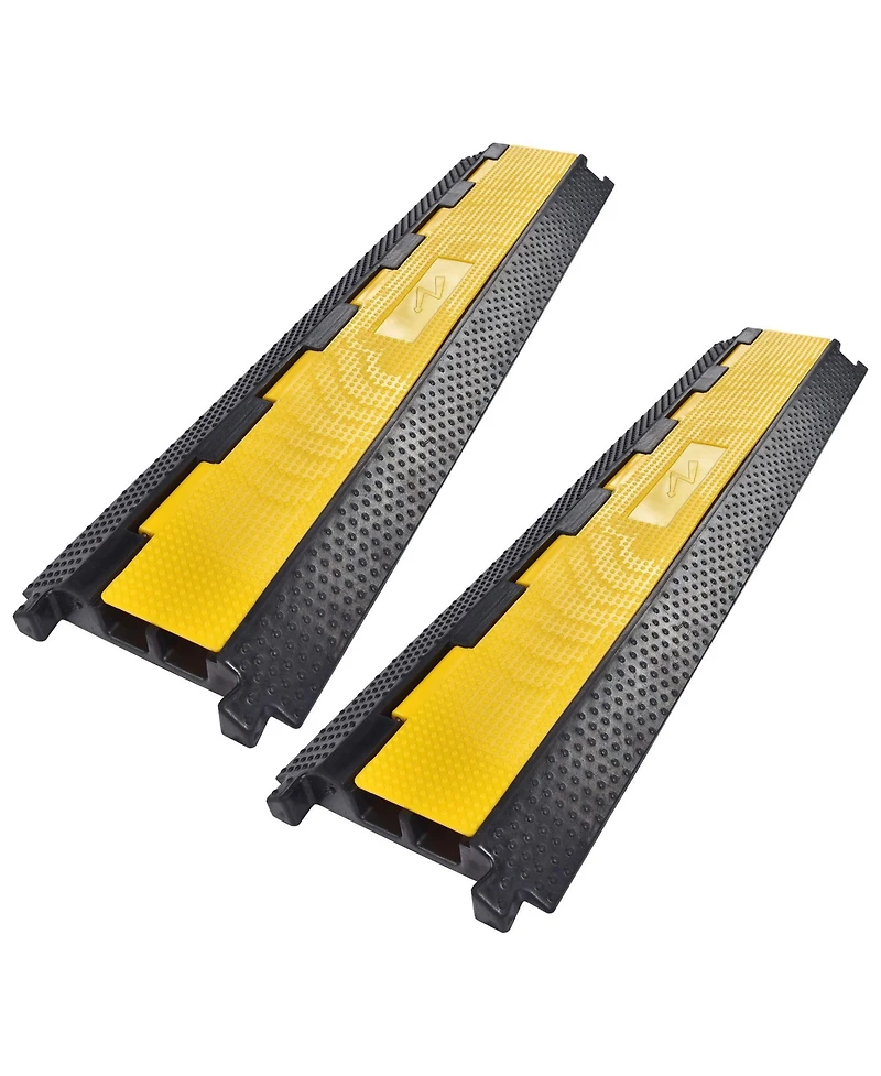 Yescom 2 Channel Cable Driveway Garden Hose Protector Ramp Rubber Electrical Wire Cover Warehouse Station 22000 Lbs Speed Bump for Road, 2 Packs