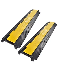 Yescom 2 Channel Cable Driveway Garden Hose Protector Ramp Rubber Electrical Wire Cover Warehouse Station 22000 Lbs Speed Bump for Road, 2 Packs