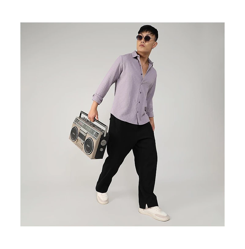 Campus Sutra Men's Lavender Textured Weave Shirt