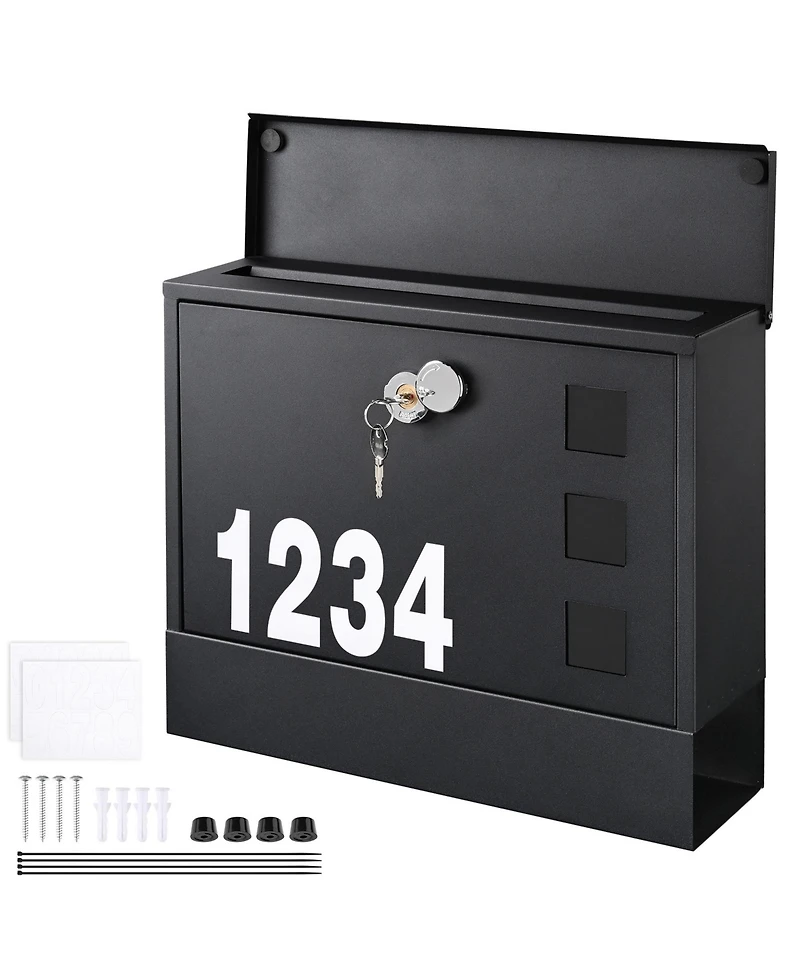 Large Wall Mount Steel Mail Box Lockable Letterbox w/ Door & 2 Keys Home Security Outdoor
