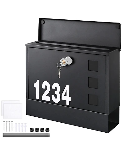 Large Wall Mount Steel Mail Box Lockable Letterbox w/ Door & 2 Keys Home Security Outdoor