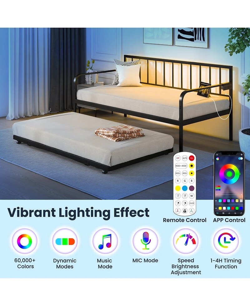Twin Daybed with Charging Station and Led Lights